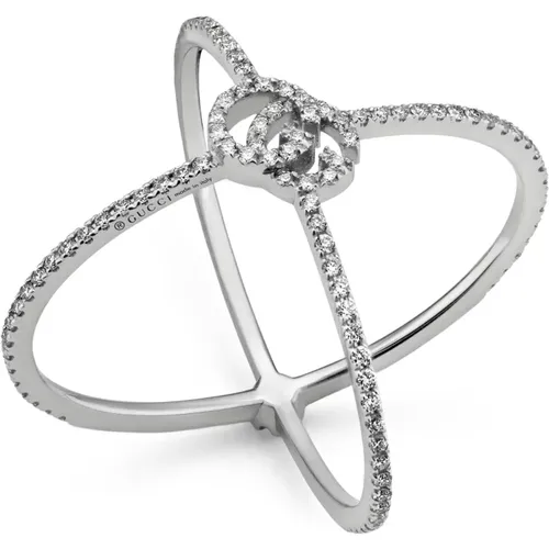 GG Running 18ct White Gold Diamond X Ring , female, Sizes: 53 MM, 52 MM, 50 MM - Gucci - Modalova