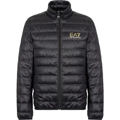 Schwarze Jacke mit goldenem Logo , Herren, Größe: XL - Emporio Armani EA7 - Modalova