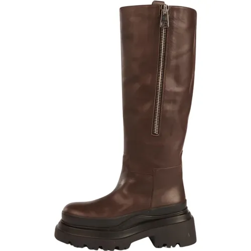Dark Leather Knee-High Boots , female, Sizes: 3 UK, 8 UK - Plan C - Modalova