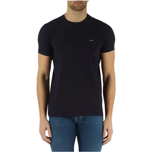 Slim Fit T-Shirt aus Stretch-Baumwolle mit Frontlogo-Patch , Herren, Größe: L - Calvin Klein - Modalova
