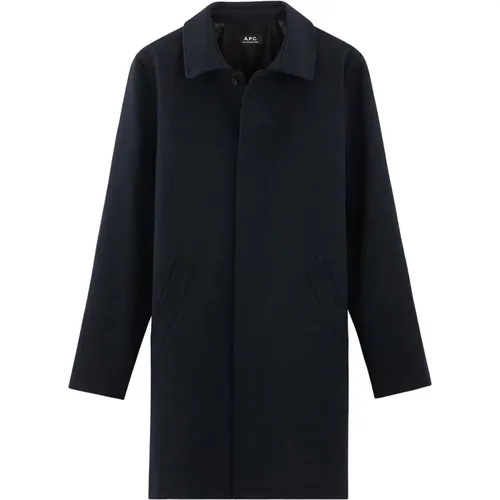 Single-Breasted Coats, male, , Size: S Navy Wool Blend Coat - A.p.c. - Modalova