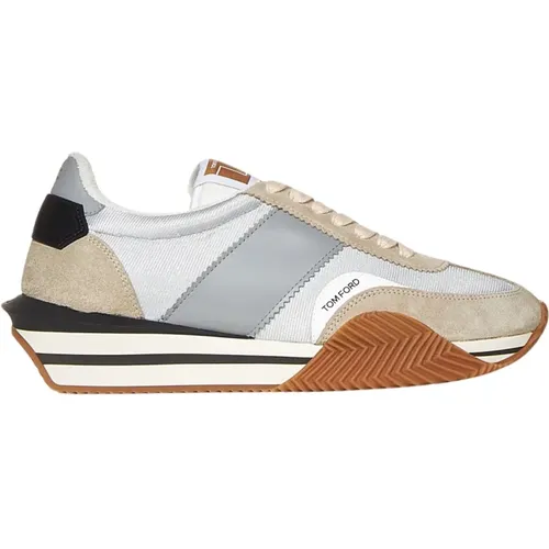 Silver Suede Sneakers Leather Details , male, Sizes: 7 UK, 10 UK, 6 UK, 8 UK - Tom Ford - Modalova