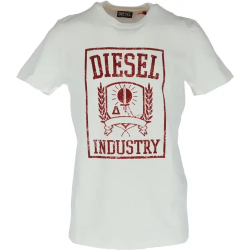 Weißes Bedrucktes T-Shirt Frühling/Sommer A06800 , Herren, Größe: L - Diesel - Modalova