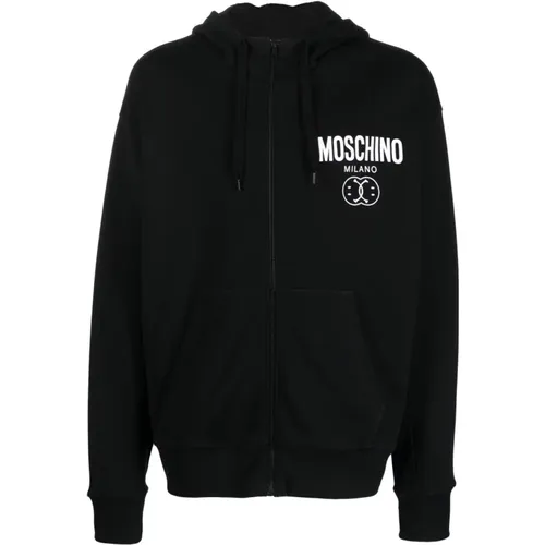 Zip-throughs, male, , Size: M Logo-printed Cotton Hoodie with Zipper - Moschino - Modalova