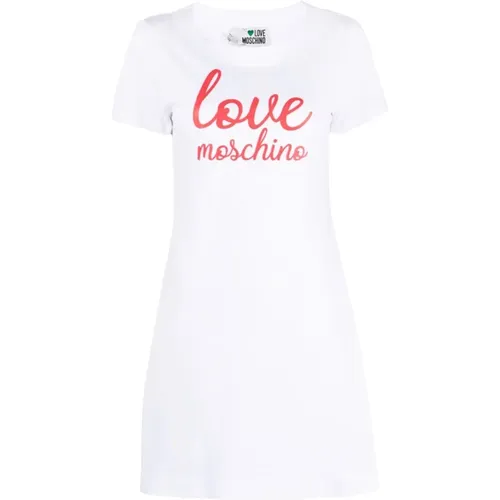 Logo-Print Baumwoll-T-Shirt-Kleid , Damen, Größe: M - Love Moschino - Modalova