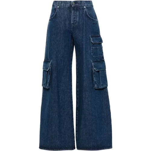 Indigo Cargo Wide Leg Jeans , female, Sizes: W26, W27, W25 - Off White - Modalova