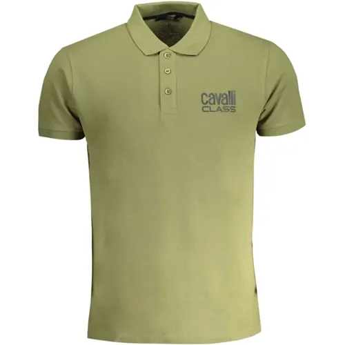 Grünes Baumwoll-Poloshirt mit Kurzen Ärmeln und Knöpfen , Herren, Größe: 2XL - Cavalli Class - Modalova