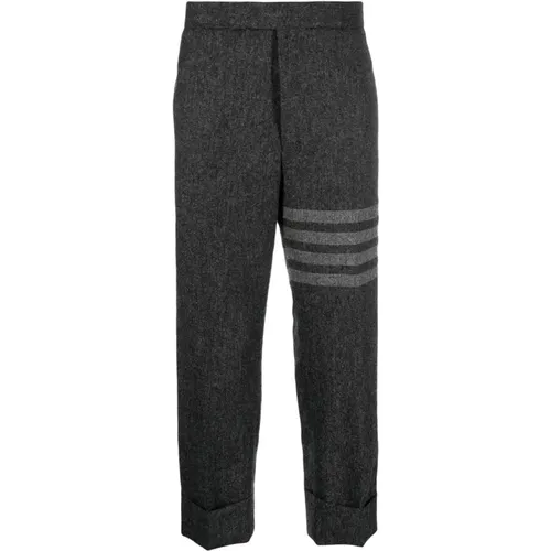 Cropped Trousers, male, , Size: XL Grey Tweed Drop-Crotch Trousers - Thom Browne - Modalova