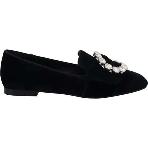 Velvet Crystal Loafers Flats Shoes , female, Sizes: 3 UK, 4 1/2 UK - Dolce & Gabbana - Modalova
