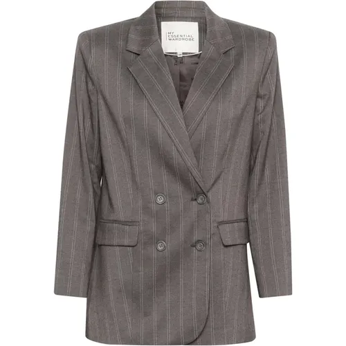 Blazers, female, , Size: M Grey Blazer Jacket with White Stripe - My Essential Wardrobe - Modalova