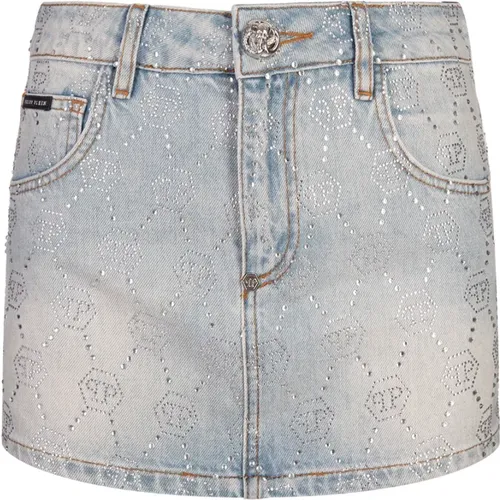 Rhinestone Mini Denim Skirt , female, Sizes: XS, S - Philipp Plein - Modalova