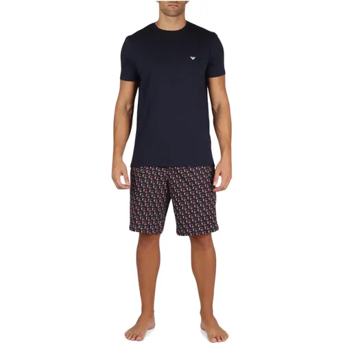 Cotton Pyjama Set with T-Shirt and Shorts , male, Sizes: S - Emporio Armani - Modalova
