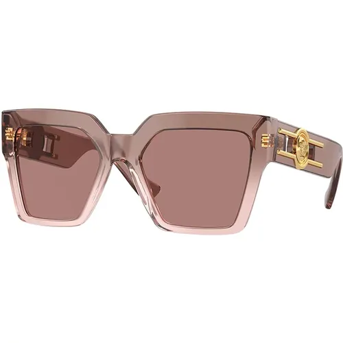 Brauner Rahmen Hellbraune Linse Sonnenbrille , Damen, Größe: 54 MM - Versace - Modalova