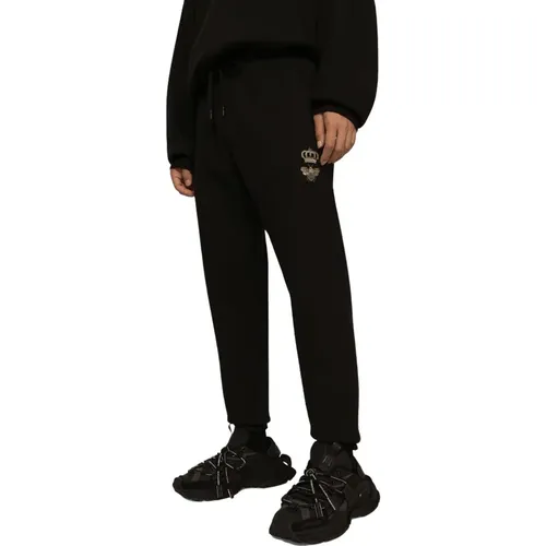 Schwarze Baumwollhose mit Goldenem Logo , Herren, Größe: 4XL - Dolce & Gabbana - Modalova