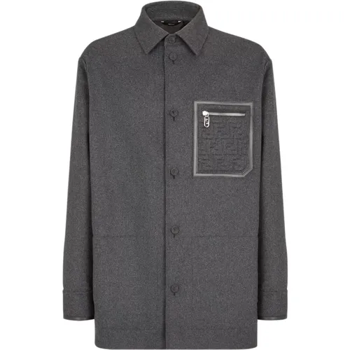 Grey Cashmere Jacket with Zip Pocket , male, Sizes: S, L, M - Fendi - Modalova