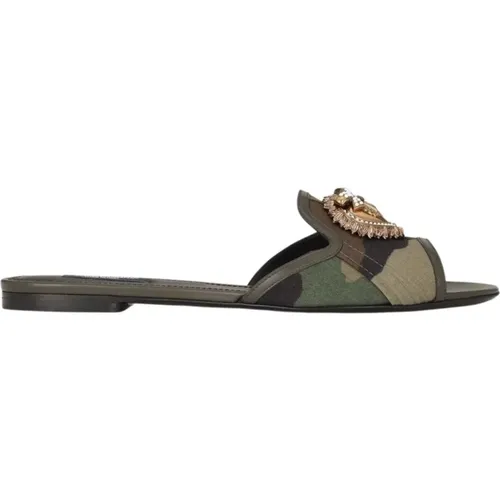 Sliders, female, , Size: 5 1/2 US Army Camouflage Heart Slide Sandals - Dolce & Gabbana - Modalova