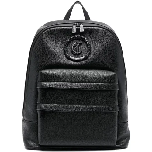 Grainy PU Backpack with Logo Metal Circle , male, Sizes: ONE SIZE - Just Cavalli - Modalova