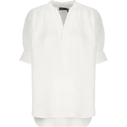 Weiße Leinen V-Ausschnitt Bluse - Ralph Lauren - Modalova