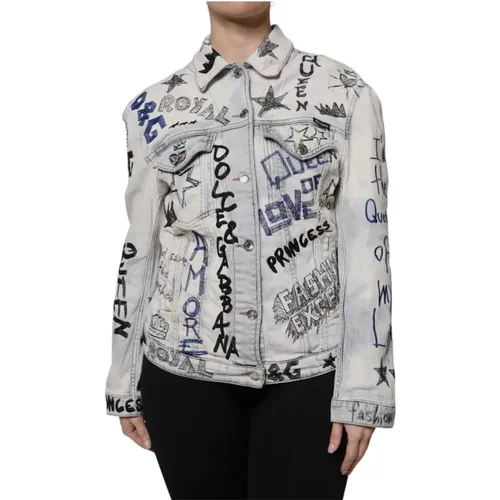 Denim Jackets, female, , Size: XS Light Graffiti Denim Jacket - Dolce & Gabbana - Modalova