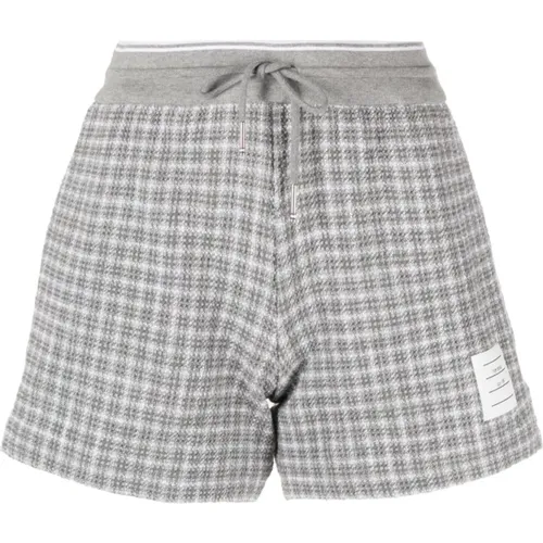 Grey Checked Tweed Track Shorts , female, Sizes: XS, S - Thom Browne - Modalova