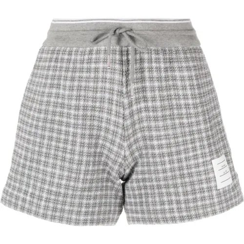 Short Shorts, female, , Size: XS Grey Checked Tweed Track Shorts - Thom Browne - Modalova