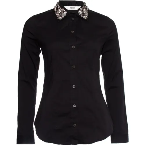 Pre-owned Tops, female, , Size: M Pre-owned shirt with stones on the collar - Prada Vintage - Modalova