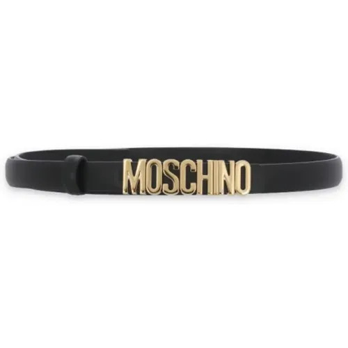 Leather Belt with Metallic Logo Buckle , female, Sizes: M - Moschino - Modalova