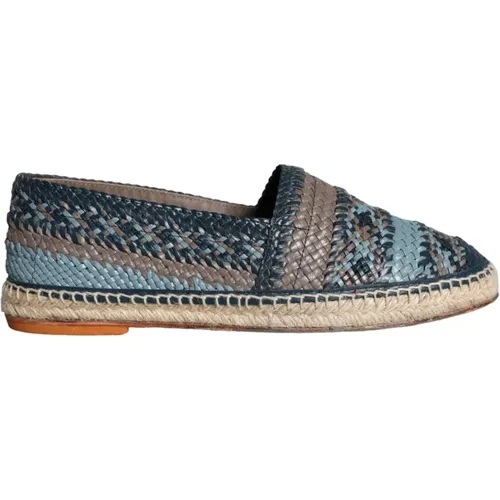 Espadrilles, male, , Size: 9 US Gray Woven Leather Espadrille Shoes - Dolce & Gabbana - Modalova