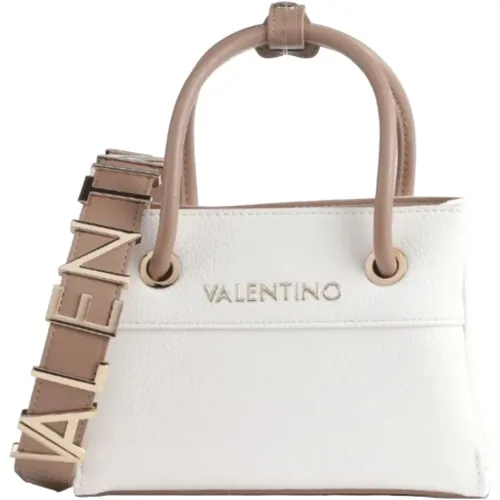 Weiße Rechteckige Damenhandtasche mit Goldener Valentino Inschrift , Damen, Größe: ONE Size - Valentino by Mario Valentino - Modalova