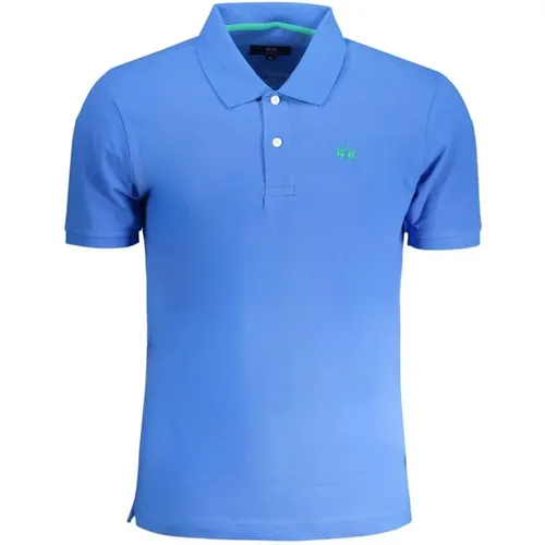 Blau Baumwoll-Poloshirt mit Stickerei , Herren, Größe: M - LA MARTINA - Modalova