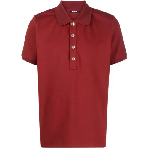 Rotes Monogramm Polo Shirt Casual Stil , Herren, Größe: 2XL - Balmain - Modalova
