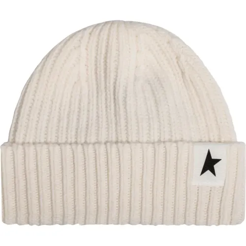 White Wool Hat with Black Star , male, Sizes: L, S, M - Golden Goose - Modalova