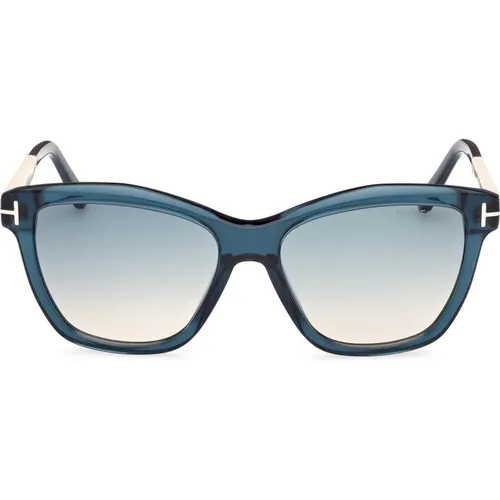 Türkise Sonnenbrille mit blau/braunen Verlaufsgläsern , Damen, Größe: 54 MM - Tom Ford - Modalova