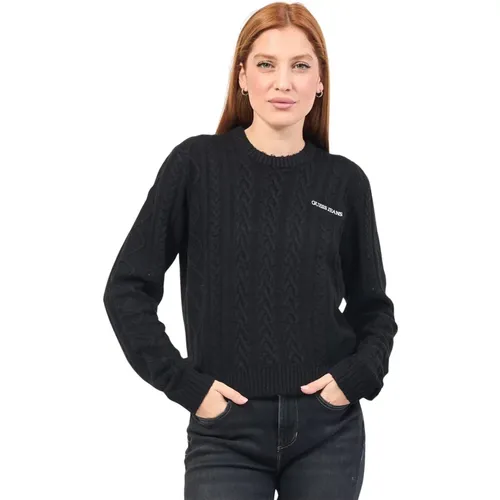 Schwarzer Zopfmusterpullover , Damen, Größe: S - Guess - Modalova