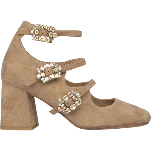 Crystal Buckle Heeled Shoe , female, Sizes: 2 UK, 5 UK, 9 UK, 7 UK - Alma en Pena - Modalova