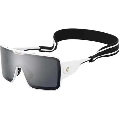Weiße Sonnenbrille mit silbernen Spiegelgläsern - Carrera - Modalova