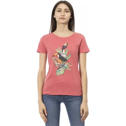 Trendiges Rosa Baumwoll T-Shirt , Damen, Größe: L - Trussardi - Modalova