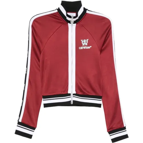 Zip-throughs, female, , Size: M Stripe-trim Track Jacket - Off White - Modalova