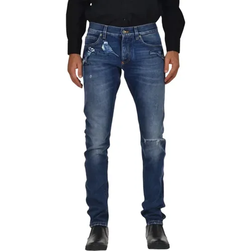 Gold Slim-fit Jeans for Men , male, Sizes: S - Dolce & Gabbana - Modalova