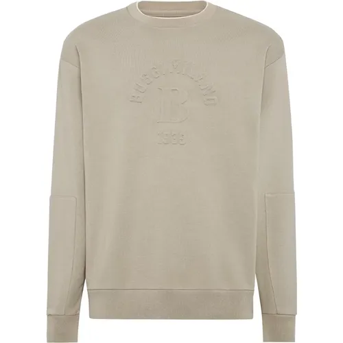 B Crew Neck Sweatshirt Aus Baumwollmischung , Herren, Größe: M - Boggi Milano - Modalova