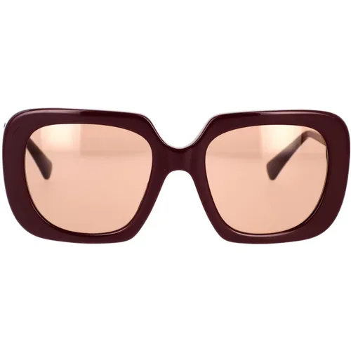 Square Sunglasses with Brown Lens and Bordeaux Frame , unisex, Sizes: 54 MM - Versace - Modalova