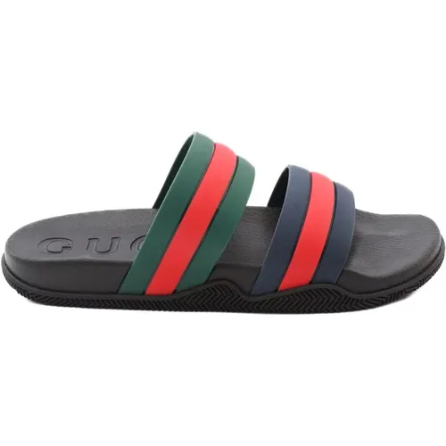 Sliders, male, , Size: 11 US Web Stripe Slide Sandals in Black - Gucci - Modalova