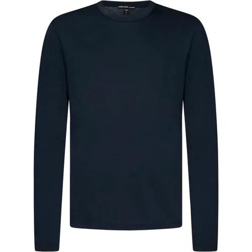 Blau Satin-Touch Baumwolle Langarm T-Shirt , Herren, Größe: S - James Perse - Modalova