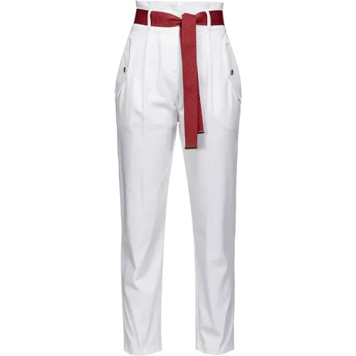 Chinos, female, , Size: M Trousers with logo-branded belt - pinko - Modalova