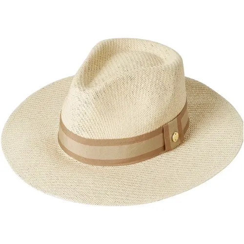 Hats, female, , Size: ONE SIZE Cream/Tan Fedora Hat with Ribbon - Melissa Odabash - Modalova