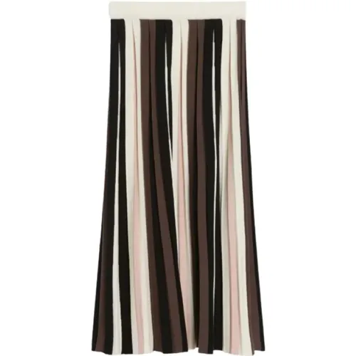 Midi Skirts, female, , Size: XS Striped Pleated Skirt with Inlays - Weekend Max Mara - Modalova