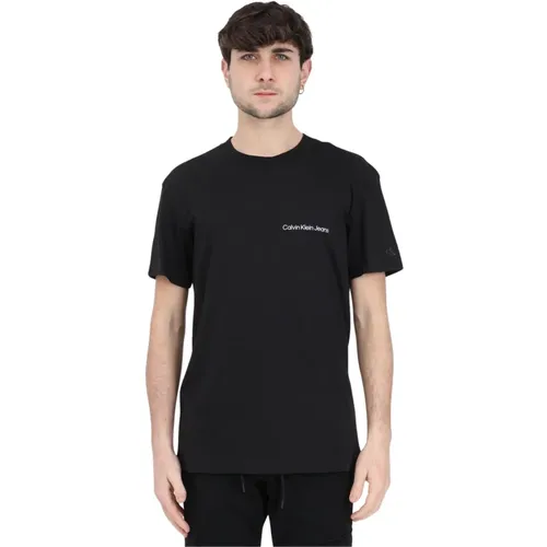 Schwarze T-Shirts und Polos mit weißem Logo , Herren, Größe: L - Calvin Klein Jeans - Modalova