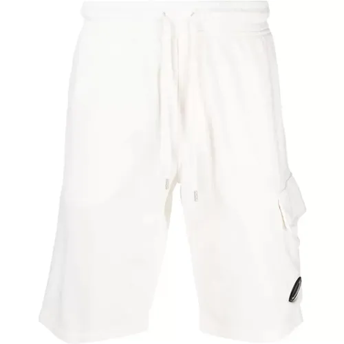 Leichte Fleece-Cargo-Shorts in Weiß , Herren, Größe: L - C.P. Company - Modalova