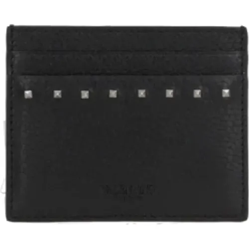 Wallets & Cardholders, male, , Size: ONE SIZE Leather Credit Card Wallet with Studs - Valentino Garavani - Modalova