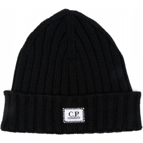 Beanies, male, , Size: ONE SIZE Merino Wool Logo Beanie - C.P. Company - Modalova